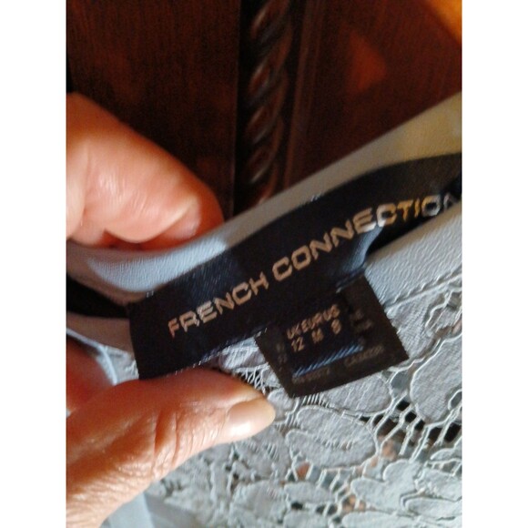 French Connection Dress Women's Size 8 Icy Blue Knit w/ Lace Overlay Lining - Picture 5 of 14